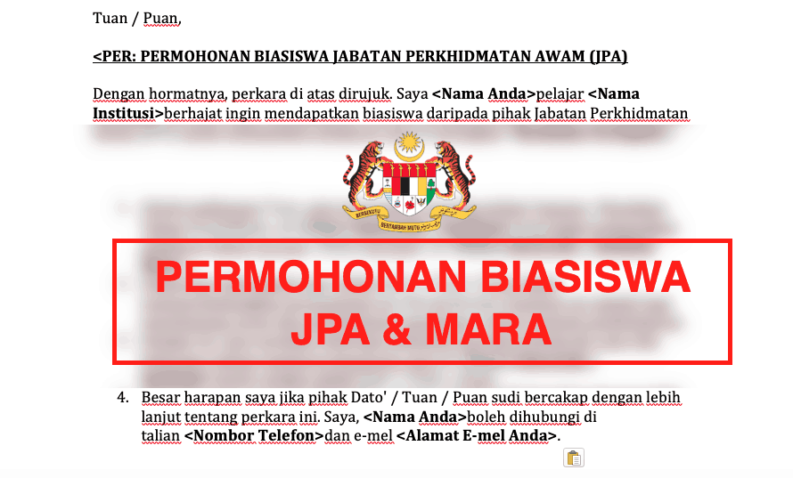 2+ Contoh Surat Rasmi Permohonan Biasiswa (JPA / MARA) (2019)